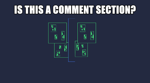 An abstract procedural butterfly with the text "IS THIS A COMMENT SECTION?" overlaid