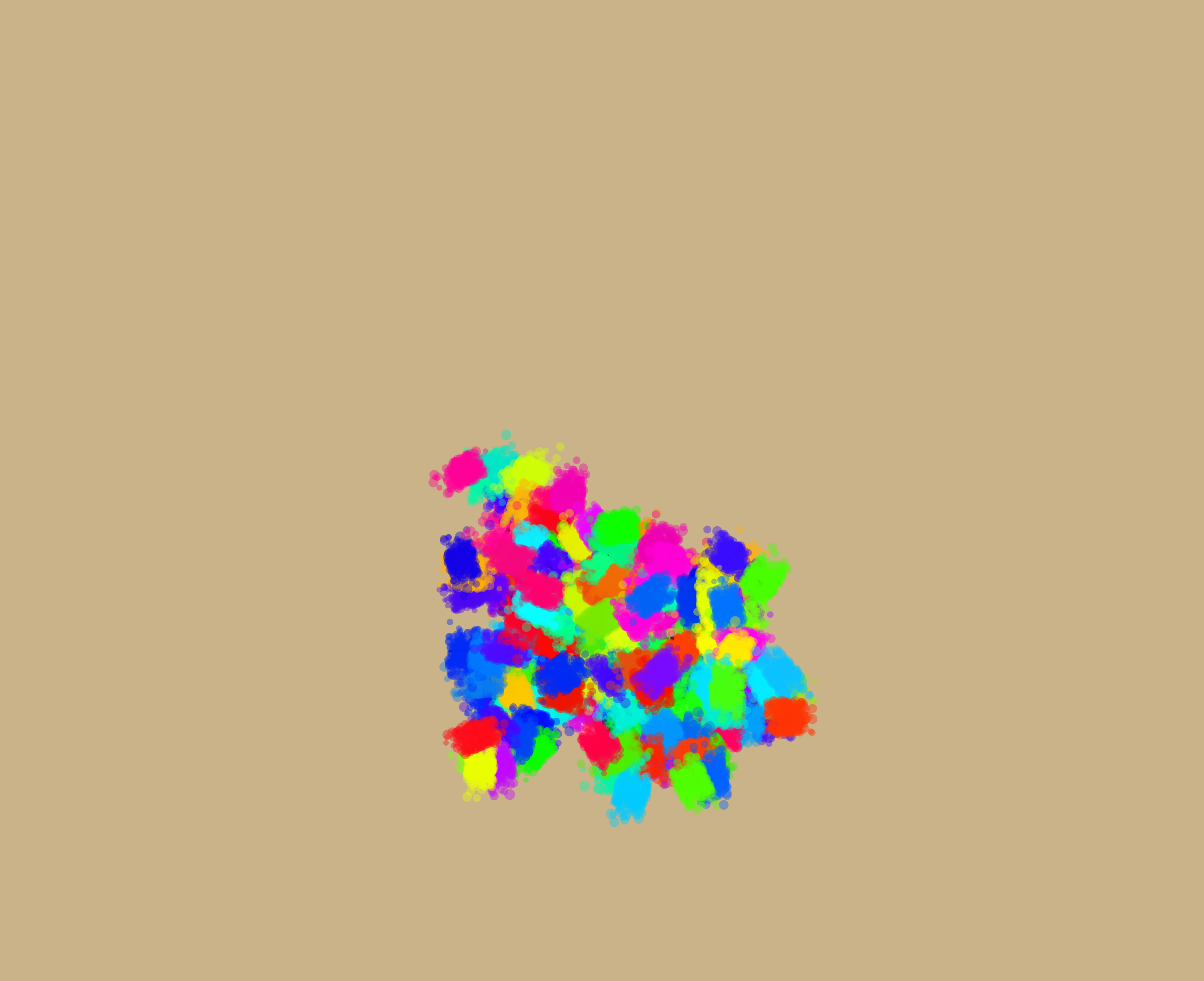 A tree that's been warped into a blob of rainbow